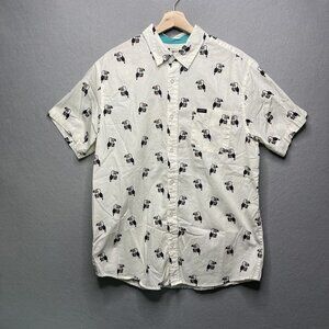 Matix Mens Toucan Beer Print Short Sleeve Button-Up Shirt L Ivory White